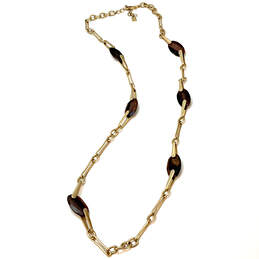 Designer Robert Lee Morris Gold-Tone Brown Stone Link Chain Necklace alternative image