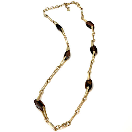Designer Robert Lee Morris Gold-Tone Brown Stone Link Chain Necklace image number 2