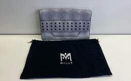 Milly Embossed Beaded Clutch Black White