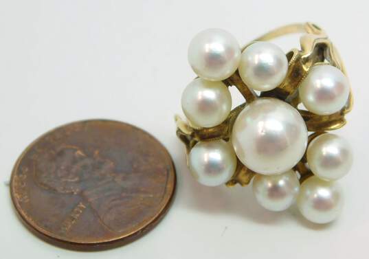 Vintage 14K Yellow Gold Pearl Cluster Scroll Ring 7.1g image number 5