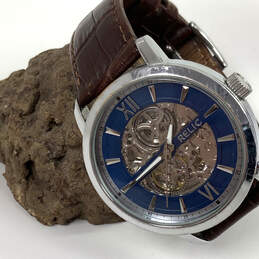 Designer Relic Bryson ZR77285 Silver-Tone Leather Strap Analog Wristwatch