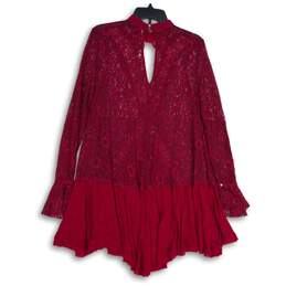 NWT Free People Womens Red Lace Bell Sleeve Asymmetrical Hem A-Line Dress Size L alternative image