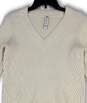 Womens White Chunky Knit Long Sleeve V-Neck Pullover Sweater Size Small image number 3