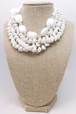 Vintage & Japan Silvertone White Milk Glass & Faceted Crystals Beaded & Multi Strand Layering Necklaces 152.3g