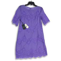 NWT Adrianna Papell Womens Purple Lace Round Neck Short Sleeve Shift Dress Sz 8 alternative image