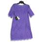 NWT Adrianna Papell Womens Purple Lace Round Neck Short Sleeve Shift Dress Sz 8 image number 2
