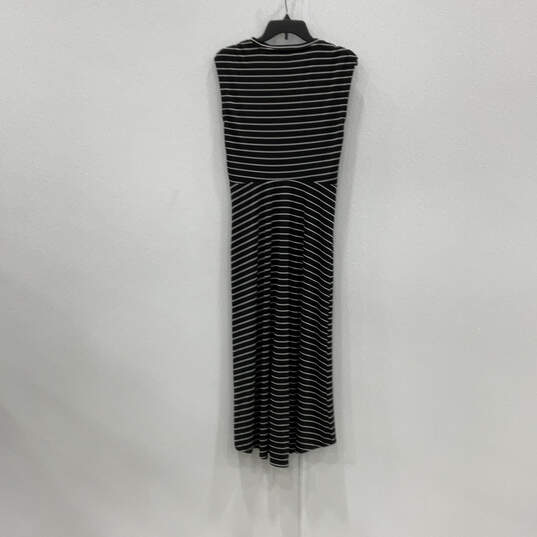 Womens Black Striped Crew Neck Sleeveless Twisted Front A-Line Dress Size M image number 2