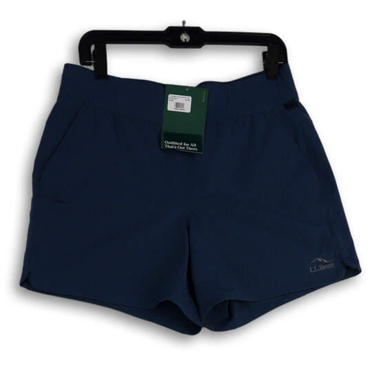 NWT Womens Blue Flat Front Slash Pocket Elastic Waist Athletic Shorts Sz M image number 1