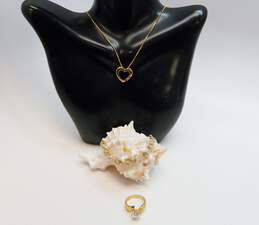 Vermeil 925 Ruby & Diamond Accent Heart Necklace Open Circle Link Bracelet & Cubic Zirconia Ring 16.5g