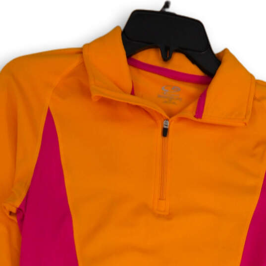 Womens Orange Pink Long Sleeve Mock Neck 1/4 Zip Pullover T-Shirt Size S image number 3