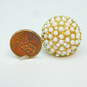 Vintage Gold Tone Aurora Borealis & Faux Pearl Mushroom Brooch w/ Bracelet & Earrings 44.1g image number 7