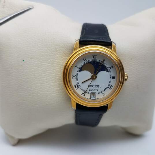 Rare Axcess 25mm Case Moon Phase Dial Ladies Dress Quartz Watch image number 2