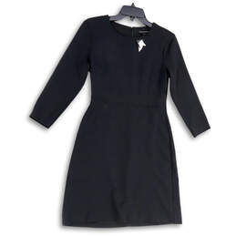 NWT Womens Black Scalloped Trim Waist 3/4 Sleeve Back Zip Sheath Dress Sz 2