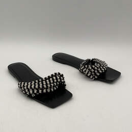 Womens Black White Leather Beaded Open Toe Slip-On Slide Sandals Sz EUR 39