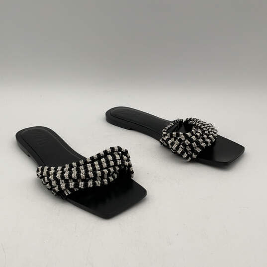 Womens Black White Leather Beaded Open Toe Slip-On Slide Sandals Sz EUR 39 image number 1