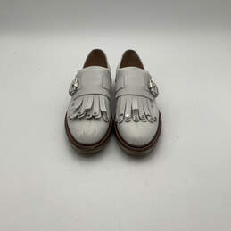 Womens White Leather Buckle Fringe Slip-On Platform Loafer Shoes Size 39 alternative image