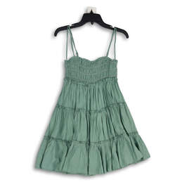 Womens Green Sleeveless Square Neck Smocked Tiered Short A-Line Dress Sz S alternative image