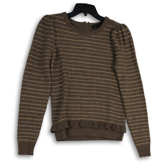 Womens Brown Knitted Long Sleeve Round Neck Pullover Sweater Size Small image number 1