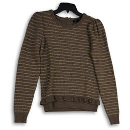 Womens Brown Knitted Long Sleeve Round Neck Pullover Sweater Size Small