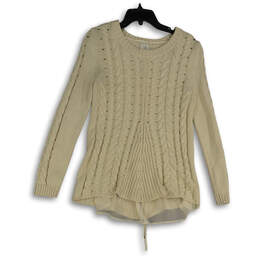 Womens Beige Knitted Long Sleeve Crew Neck Pullover Sweater Size Medium