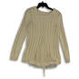 Womens Beige Knitted Long Sleeve Crew Neck Pullover Sweater Size Medium image number 1
