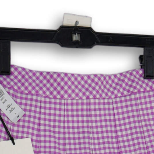 NWT Womens Purple White Check Pleated Back Zip A-Line Skirt Size 2 image number 3