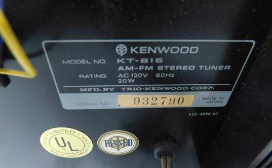 VNTG Kenwood Model KT-815 AM-FM Stereo Tuner w/ Power Cable (Parts and Repair) image number 3