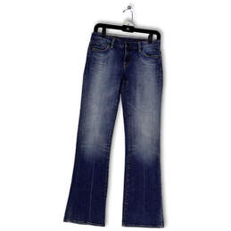 Womens Blue Denim Medium Wash Stretch Pockets Bootcut Leg Jeans Size 27