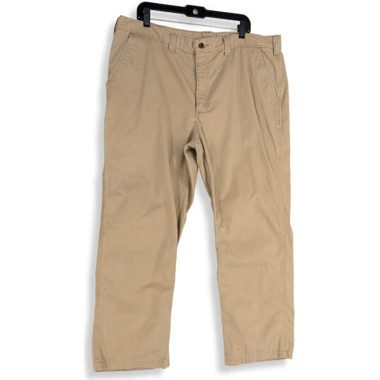 Mens Beige Flat Front Slash Pocket Straight Leg Chino Pants Size 42x30 image number 1