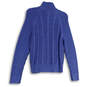 Womens Blue Knitted Long Sleeve Mock Neck Full-Zip Cardigan Sweater Size L image number 2