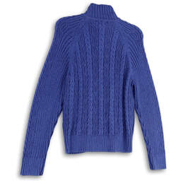 Womens Blue Knitted Long Sleeve Mock Neck Full-Zip Cardigan Sweater Size L alternative image