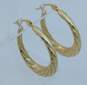 14K Gold Satin Etched Twisted Puffed Oblong Hoop Earrings 2.8g image number 2