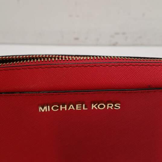 Michael Kors Saffiano Leather Sandrine Studded Crossbody Red image number 7