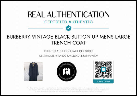 Burberry Vintage Black Button Up Trench Coat Men's Size 44L AUTHENTICATED image number 4