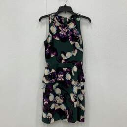 Womens Green Purple Floral Sleeveless Crew Neck Back Zipper A-Line Dress Size 2