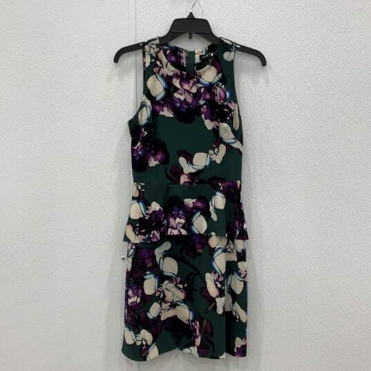Womens Green Purple Floral Sleeveless Crew Neck Back Zipper A-Line Dress Size 2 image number 1