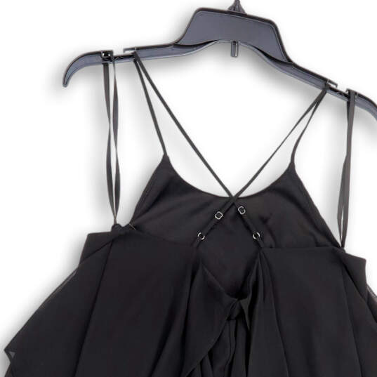 Womens Black Ruffled Spaghetti Strap Round Neck Short Mini Dress Size Small image number 4