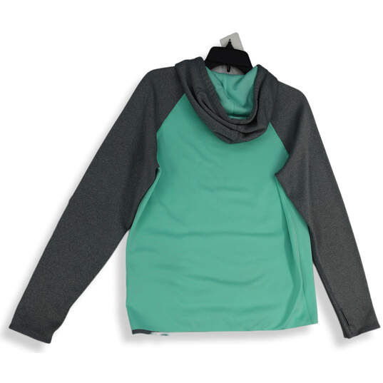 Womens Green Gray Long Sleeve Kangaroo Pocket Pullover Hoodie Size M image number 2