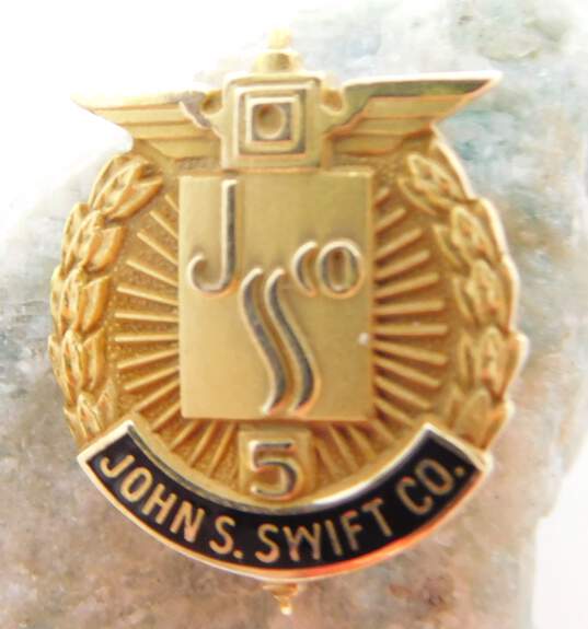 14K Yellow Gold Enamel John S. Swift Co. 5 Year Service Pin 3.1g image number 1