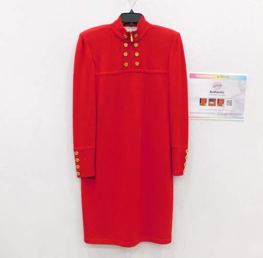 Women's St John Red Knitted Long Sleeve Dress Size 8 image number 1