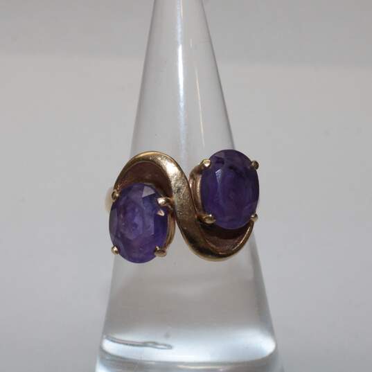 14K Yellow Gold Double Oval Amethyst Ring Size 5.25 - 5.4g image number 2