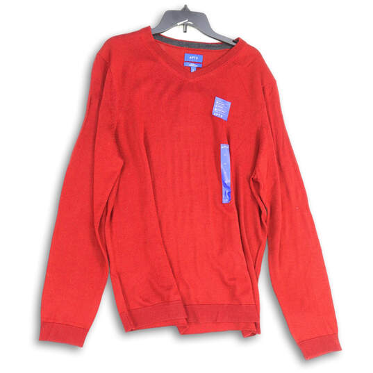 NWT Womens Red V-Neck Long Sleeve Knit Pullover Sweater Size XL image number 1