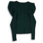 NWT Womens Green Ribbed Puff Sleeve V-Neck Pullover Blouse Top Size XS image number 2