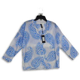 NWT Womens Blue White Paisley Long Sleeve Button Front Blouse Top Size S