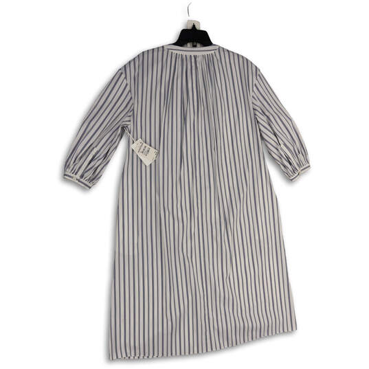 NWT Womens White Blue Striped Puff Sleeve Button Front Shirt Dress Size S image number 2