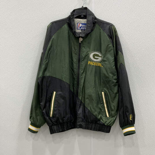 Mens Green Black NFL Bay Packers Full-Zip Windbreaker Jacket Size Medium image number 1