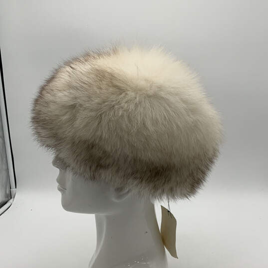 NWT Womens White Brown Tip Faux Fur Fashionable Round Cossack Hat image number 3