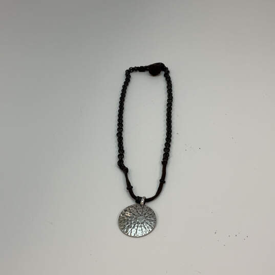 Designer Lucky Brand Silver-Tone Black Chain Hammered Pendant Necklace image number 2