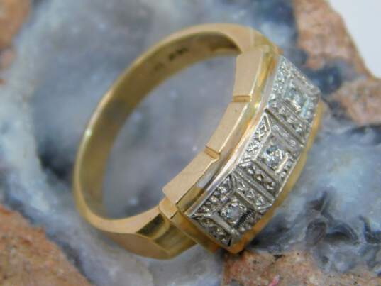 Men's Vintage 14K Yellow Gold 0.10 CTTW Round Diamond Ring 5.6g image number 4