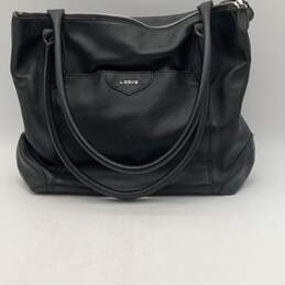Lodis Womens Black Leather Inner Zipper Pocket Double Handle Tote Bag Purse